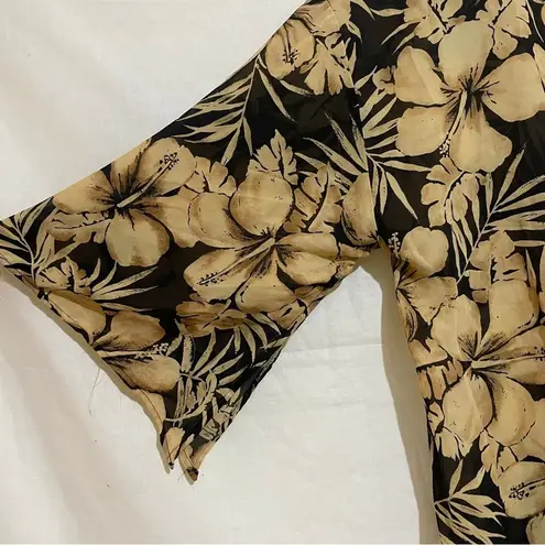 Islander 2X Black Beige Floral Tunic Blouse Top Hawaiian