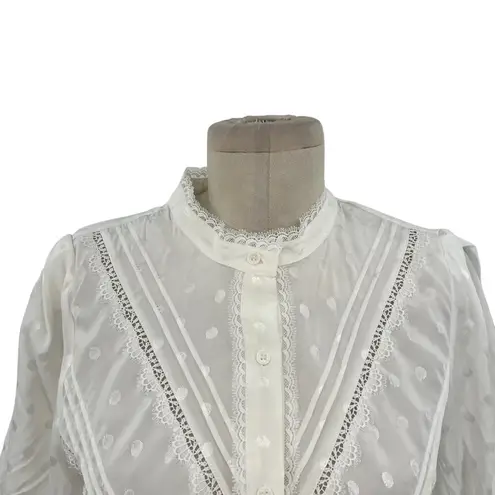 Current Air Los Angeles White Swiss Dot Lace Button Down Blouse Size Medium