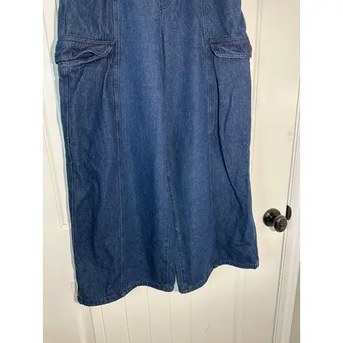 Circus NY Denim Wide Leg Baggy Cargo Pants Elastic Waist Dark Wash Size S Blue