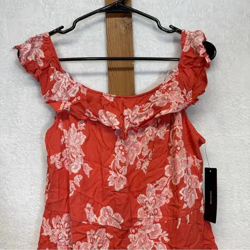 Lulus  Sweetest Retreat Coral Pink Floral Print Off The Shoulder Dress Size XL