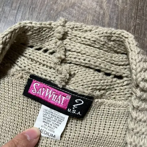Say What? 2000s Y2k Say What Tan Knit One Button Long Cardigan Sweater Womens Size Medium - Image 3