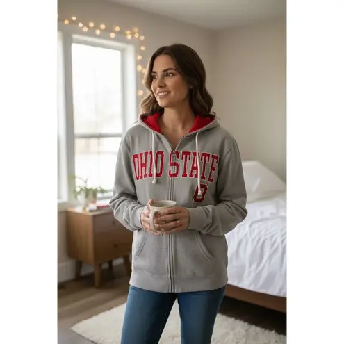 Varsity 🌰 Ohio State OSU Zip Up Hoodie Red Gray M Buckeyes
