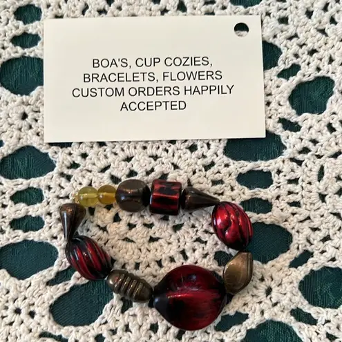 NWT Angelas Designs handmade one of a kind red and black beaded stretch bracelet - Image 3