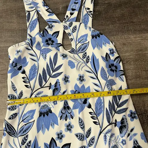 Boston Proper Beyond Travel Print Keyhole Dress in Blue Multi