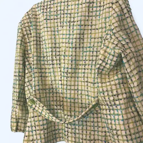 Green & White Plaid Tweed Blazer w 3/4 sleeves SagHarbor 16P Size 16