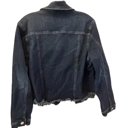 None Jean Jacket Women's Size 12 Blue Denim Jacket Pearl Studded Frayed Hem