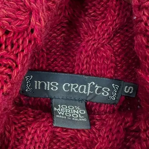 Inis Crafts Marled Red 100% Merino Wool Cable Knit Sweater Size Small