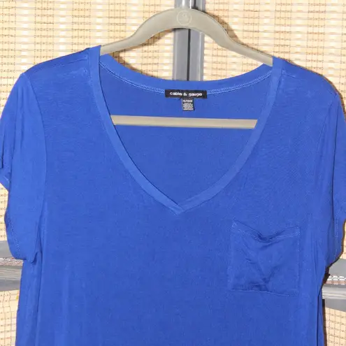 Cable & Gauge Royal Blue Knit V Neck Short Sleeve Pocket Tee