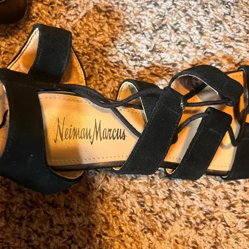 Neiman Marcus Lace Up Heels Gladiator Sandals Black Suede Heels 7.5
