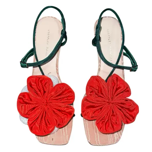 Loeffler Randall NEW NIB Frank Flower Appliqué Heeled Sandal Nude/Green/Red