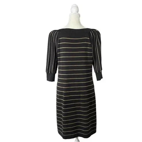 Jessica Howard Gray & Tan Stripe Balloon Sleeve Sweater Dress w/ Pockets Medium