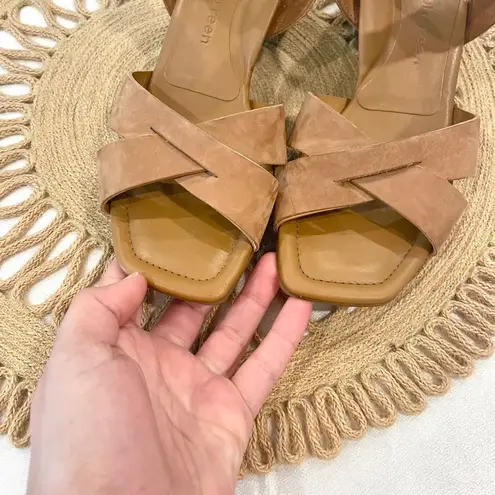 Paul Green Tan Cross Front Velcro Ankle Suede Heel Sandals Size UK 4.5/ US 7