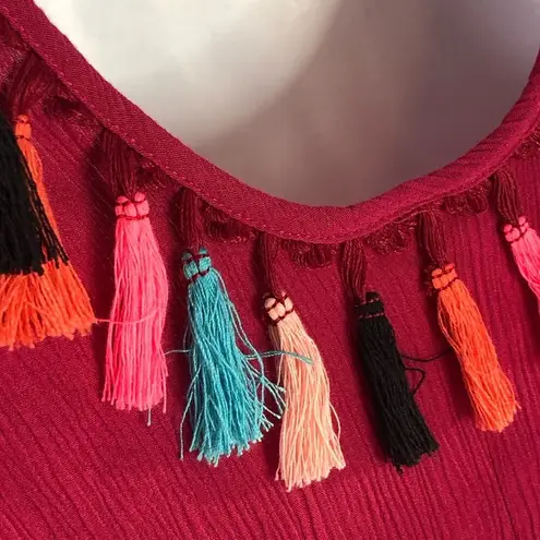Xhilaration  Beach Cover Up Open Back Tassel Details Cranberry Color size small - Image 13