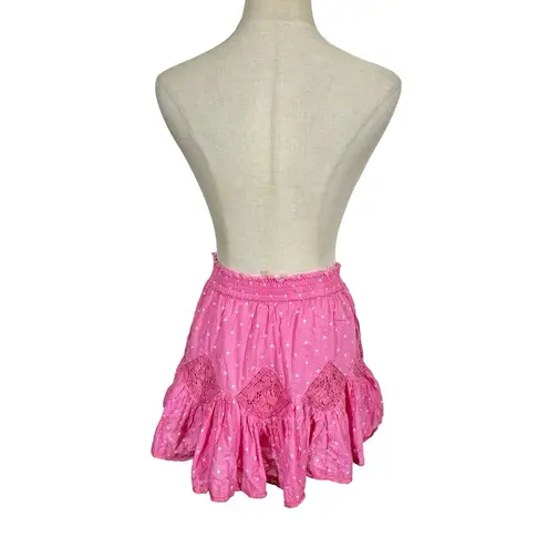 Love Shack Fancy  Adia Lace Crochet Polka Dot Mini Skirt Hot Pink Cherry