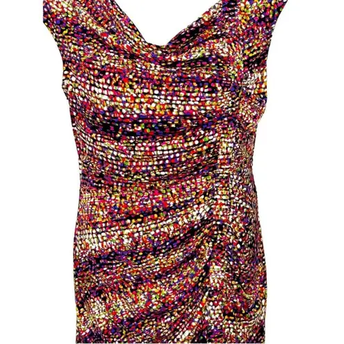 Alfani Abstract Ruched Bodycon Dress 12 Petite Drape Neck Office Party Dinner