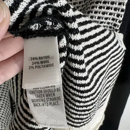 St. John Collection Black Textured Boucle Rayon Wool Leather Trim Blazer Size 8