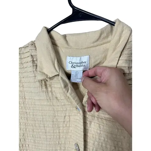 Christopher & Banks Christopher & Banks Beige Yellow Linen Blend Button Front Maxi Dress Large