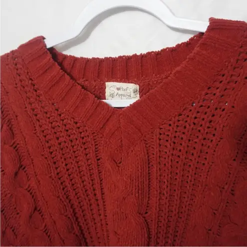 NWT: Poof! Apparel Rust Chenille Cable Knit V-Neck Sweater