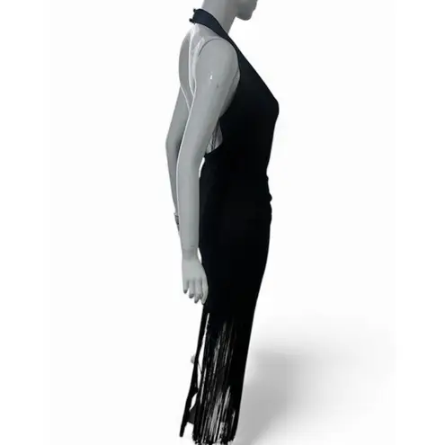 Vintage 80s Climax for David Howard Karen Okada Black Halter Fringe Gown 16 EUC Size undefined