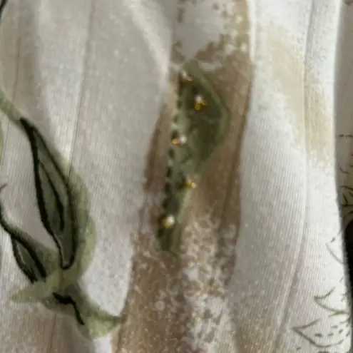 Alfred Dunner Cream and Green Blouse with Vintage Print Size XL