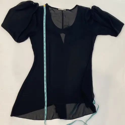 Women’s Black Sheer Flowy High Low Blouse Cut Out Back Sz Sm Elastic Cuffs