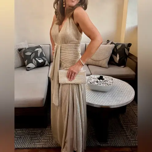 PatBO Lurex Draped Maxi Dress Gold US 4