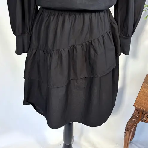 Nation Ltd Tenley Black Puff Sleeve Asymmetrical Ruffle Tiered Mini Dress~S🧡