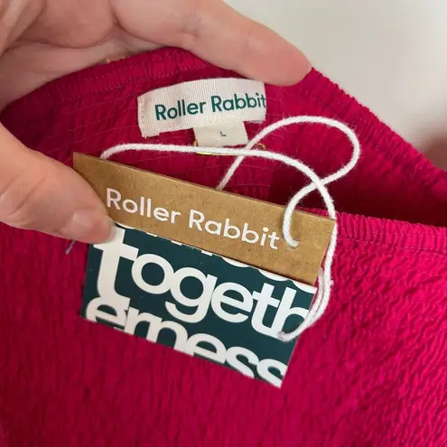 Roberta Roller Rabbit NWT Roller Rabbit Pink Smocked Tank Sz L Cropped Preppy Colorful Spring Ruffle