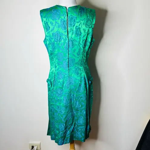Vintage 60’s Iridescent Green Brocade Party Dress Size 8
