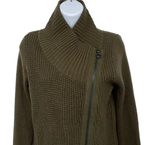 Lole Jazlyn Cardigan Asymmetrical Zip Up Wool Blend Knit Sweater Jacket Green