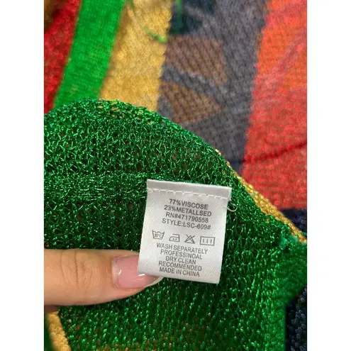 Love Sen Striped Long Sleeve Open Front Metal Mesh Cardigan Green Women's S / M