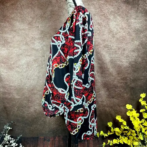 Shavonne Dorsey Chain/Rope Print Asymmetrical Blouse Red/Black L Red Size L