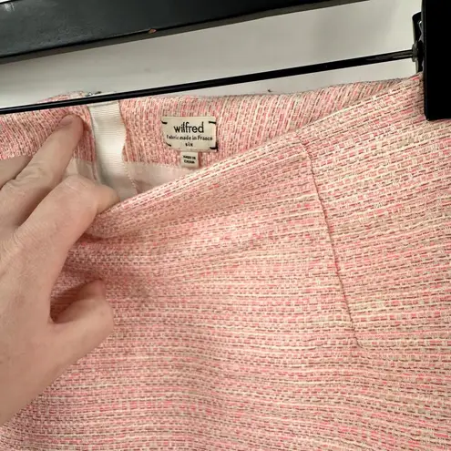 Aritzia Wilfred Pale Pink Preppy Exposed Zipper Tweed Mini Skirt Size 6
