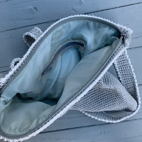 Grey/White Zip Up Knit Crossbody Bag Purse Gray