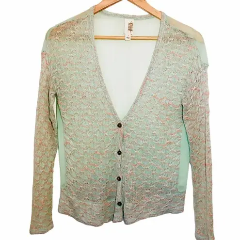 Francesca’s Birdcage Mesh Sweater Cardigan Mint Green S Green