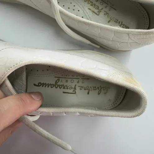 Salvatore Ferragamo  Sneakers‎ Womens 8 White Croc Embossed Leather Shoes