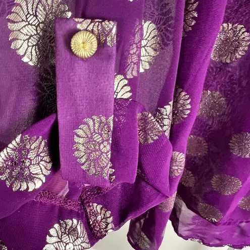 Francesca’s Sheer Metallic Dot Blouse Size L Purple Drama & Gold Foil Energy Size L