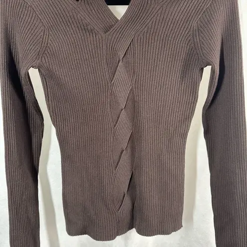 Jonathan Simkhai Leah Ribbed Cable Knit Wool Blend Sweater Chocolate Size XS