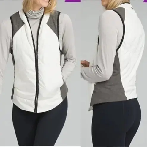 prAna Lightweight Full Zip Quilted Vest Pockets White Gray Women's size XL