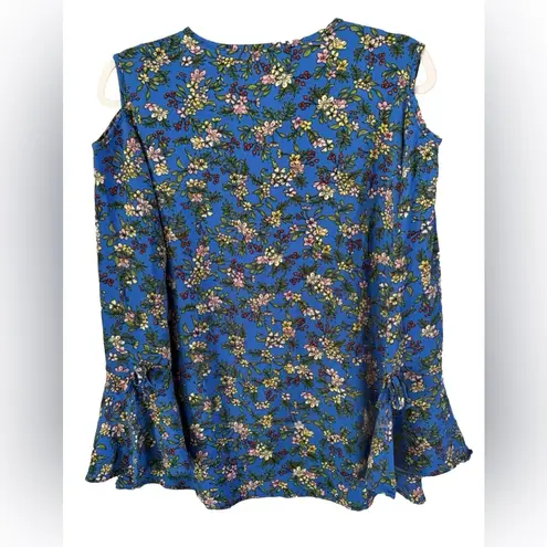 Bershka BSK GIRL Floral Cold Shoulder Blouse Size L Bell Sleeve Chiffon