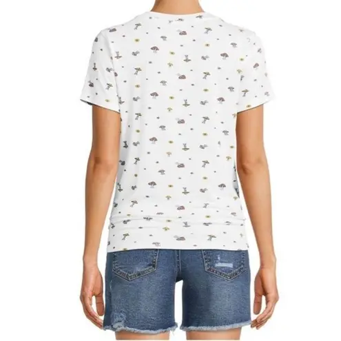No Boundaries NWT Tee mushrooms t-shirt women’s v neck xsmall short sleeve front knot white