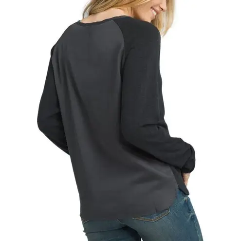 prAna New Womens NWT M Hensley Henley Long Sleeves Top Black Snaps Unique
