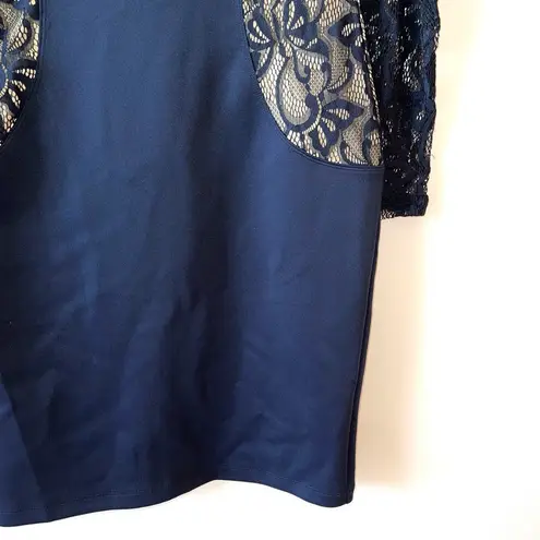 Enfocus Studio Navy & Tan Inset Lace Bodycon Mini Dress