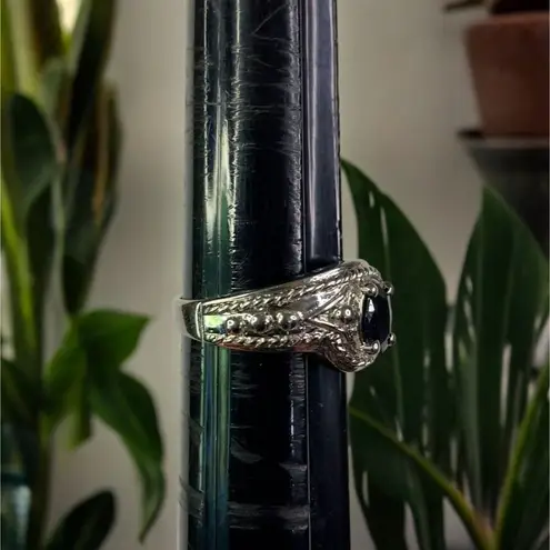 Sterling Silver Sapphire Solitaire Birthstone Ring, Accented Band in Size 7