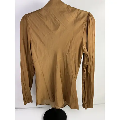Tahari by ASL Walnut Brown Pleated Button Shoulder Blouse NWT Size S
