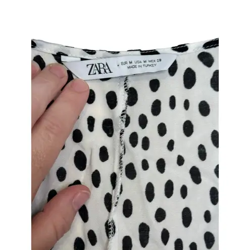 ZARA  Women's Dress Wrap Tie Polka Dot Animal Print V Neck Black/White Sz. Medium