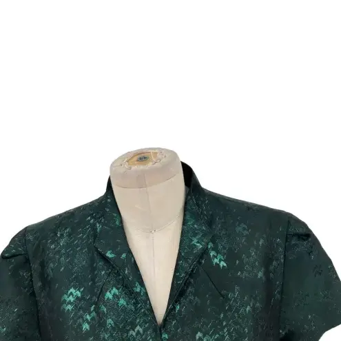 Theia Green Jacquard Cropped Evening Jacket Short Sleeve Size 14 Green