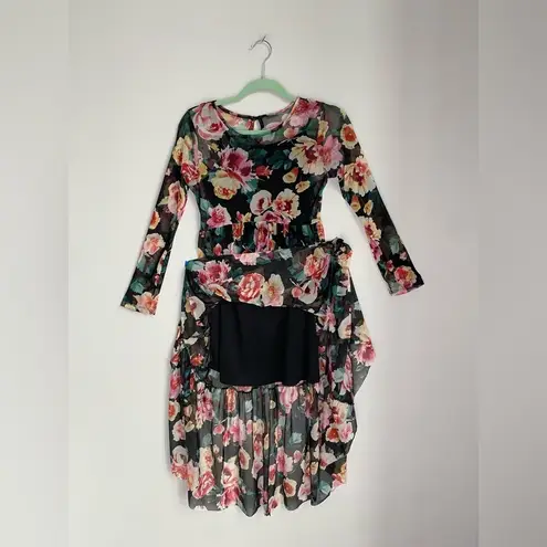 None Floral Mesh Partially Lined Long Sleeve Dress