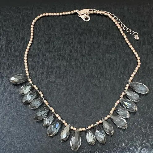 Ny Collection NY Signed Smoky Quartz Briolette Cut Teardrop Rose Gold-tone Beaded 18” Necklace
