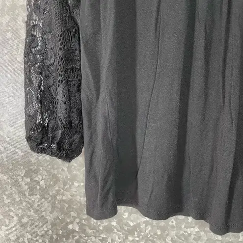 Kim & Cami Women's Black Lace Yoke Boho Goth Blouse